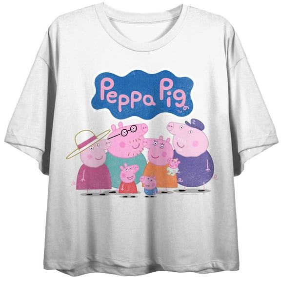 Peppa Pig TV Peppa Pig Family, Logo Icon on White Short Sleeve Adult Crop T-Shirt-Small