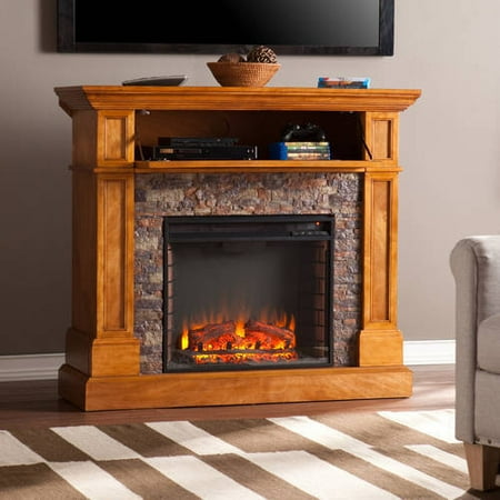 Siena Corner - Priscilla Corner Media Electric Fireplace Console with Faux Stone,for TVs up to 42