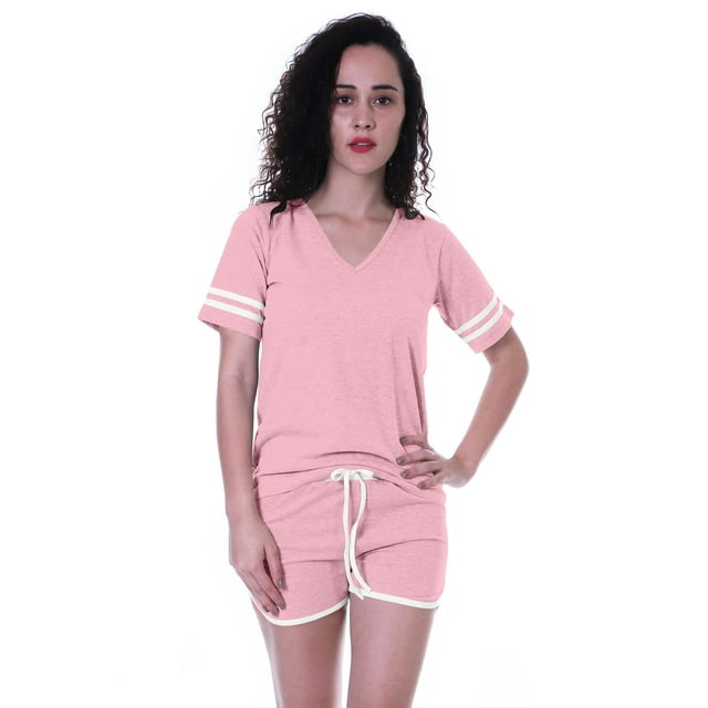 Moomaya Ensemble de Nuit Uni pour Femmes avec Shorts, Vêtements de Nuit en Coton, 2 Pcs Chemises de Nuit