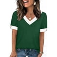 thumbnail image 2 of Bixock Women's Basical Short Sleeve Blouse,Summer Casual Tops,Fashion 2 Tone Short Sleeve V-Neck Soft Stretchable Outdoor Leisure T-shirts, 2 of 5
