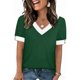 thumbnail image 2 of Mujeres Tops Casual Color Bloque Manga Corta V Cuello Blusa Moda Verano Primavera Respirable, 2 of 9