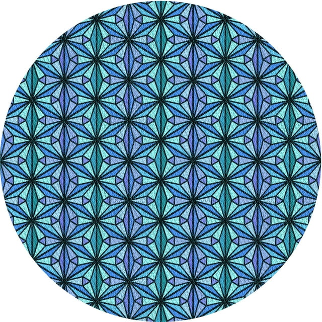 Ahgly Tapis Rond Lavable en Machine Intérieur Transitionnel Bleu Lapis, 3 Pieds Rond