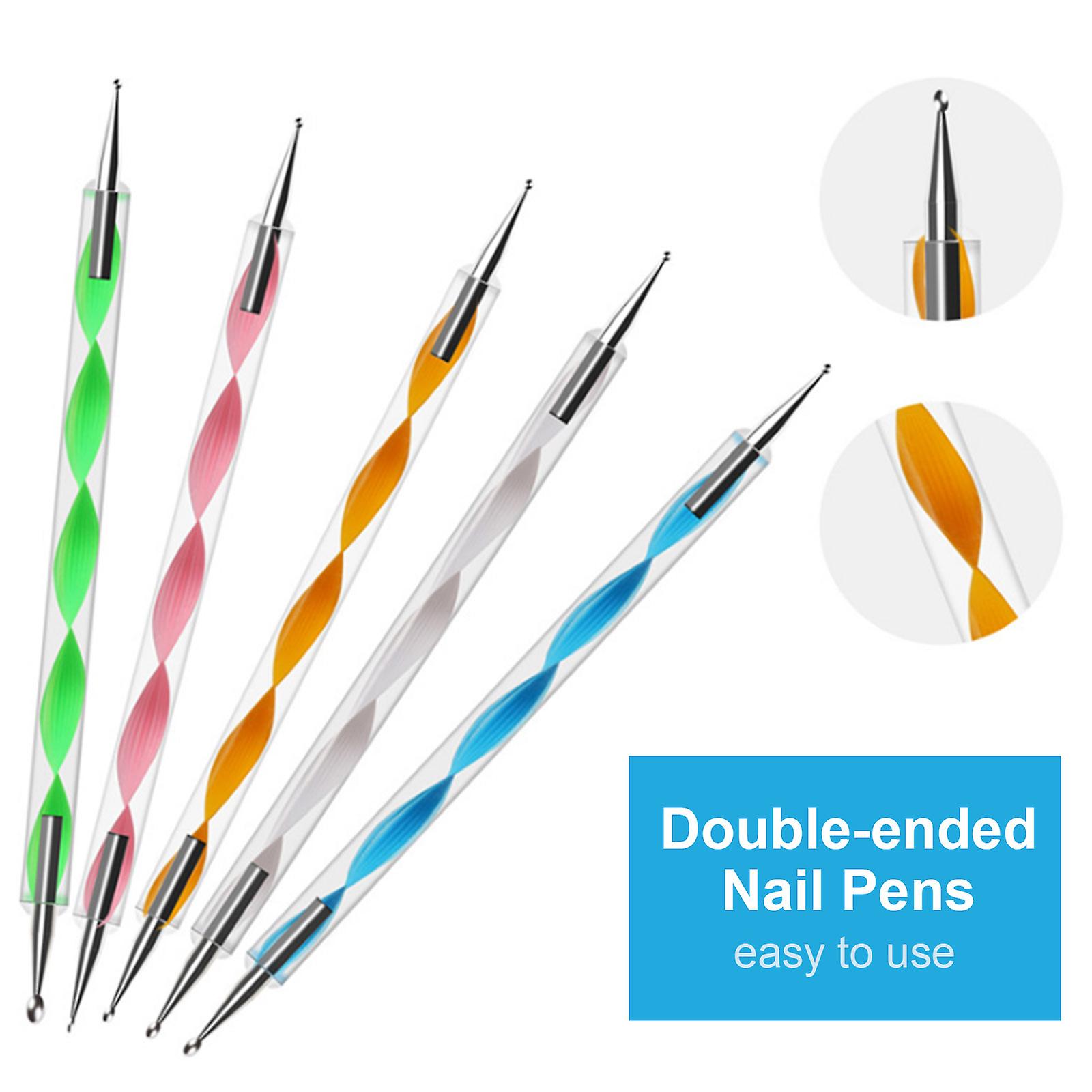 Nail Brushes Set with Nail Stickers Nail Dotting Pens Pick Up Tweezers Nail Art DIY Nail Tool Kit for Beginners