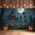 thumbnail image 4 of Spooky Scene Halloween Banner Gothic Theme Pumpkin Lantern Skeleton Design Cemetery Setting for Halloween Party Event Decor, 4 of 5