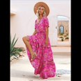 thumbnail image 4 of Vestidos Florales Bohemios Informales de Verano para Mujer, Vestido Maxi de Corta Abullonada con Bolsillos. Rojo M, 4 of 7