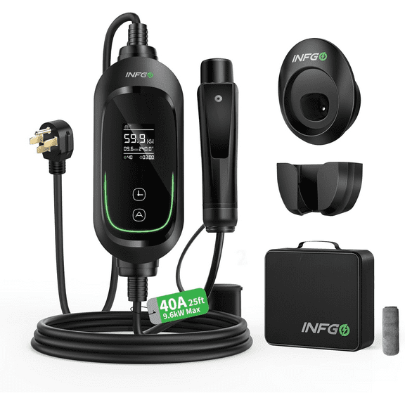 40 Amp Level 2 EV Charger For Tesla Model 3/X/Y/S/Cybertruck, 25FT Portable Charging Cable NEMA 14-50 Plug 240V 9.6kW