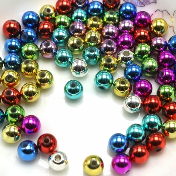 U8MO 200 Shiny Mixed Metallic Colour Acrylic Christmas Round Beads 8mm Smooth Spacer