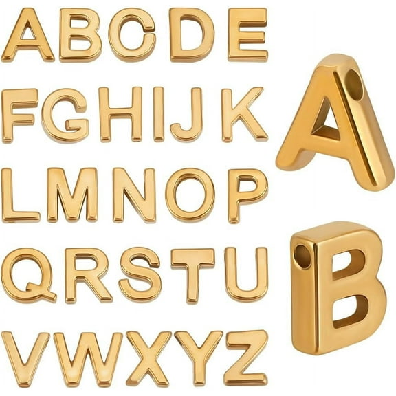 1 Box 26Pcs Metal Letter Beads 18K Gold Plated 304 Stainless Steel Flat Alphabet A to Z Charms for Jewelry Making DIY Crafts Hole 1.6mm Colorful