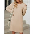 thumbnail image 6 of Gustave Long Sleeve Sweater Dress for Women Casual Crew Neck Knit Midi Dresses Striped Textured Tunic Pullover Dresses Loose Fit, 6 of 8