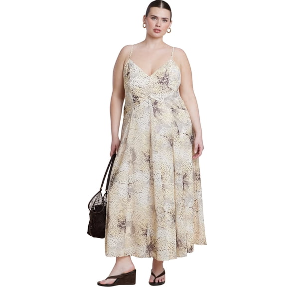 ELOQUII Women's Plus Size Printed Tie Straps Maxi Dress
