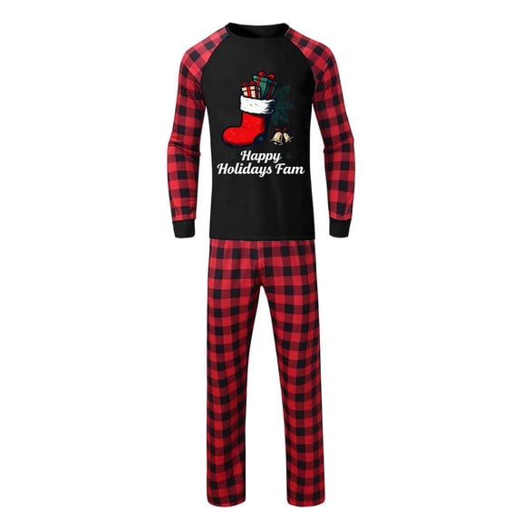 jobturf Family Christmas Pajamas Matching Sets Festival Fashion Cute Pj Sets Xmas Long Sleeve Shirts and Plaid Pants 2 Piece Outfits Size M