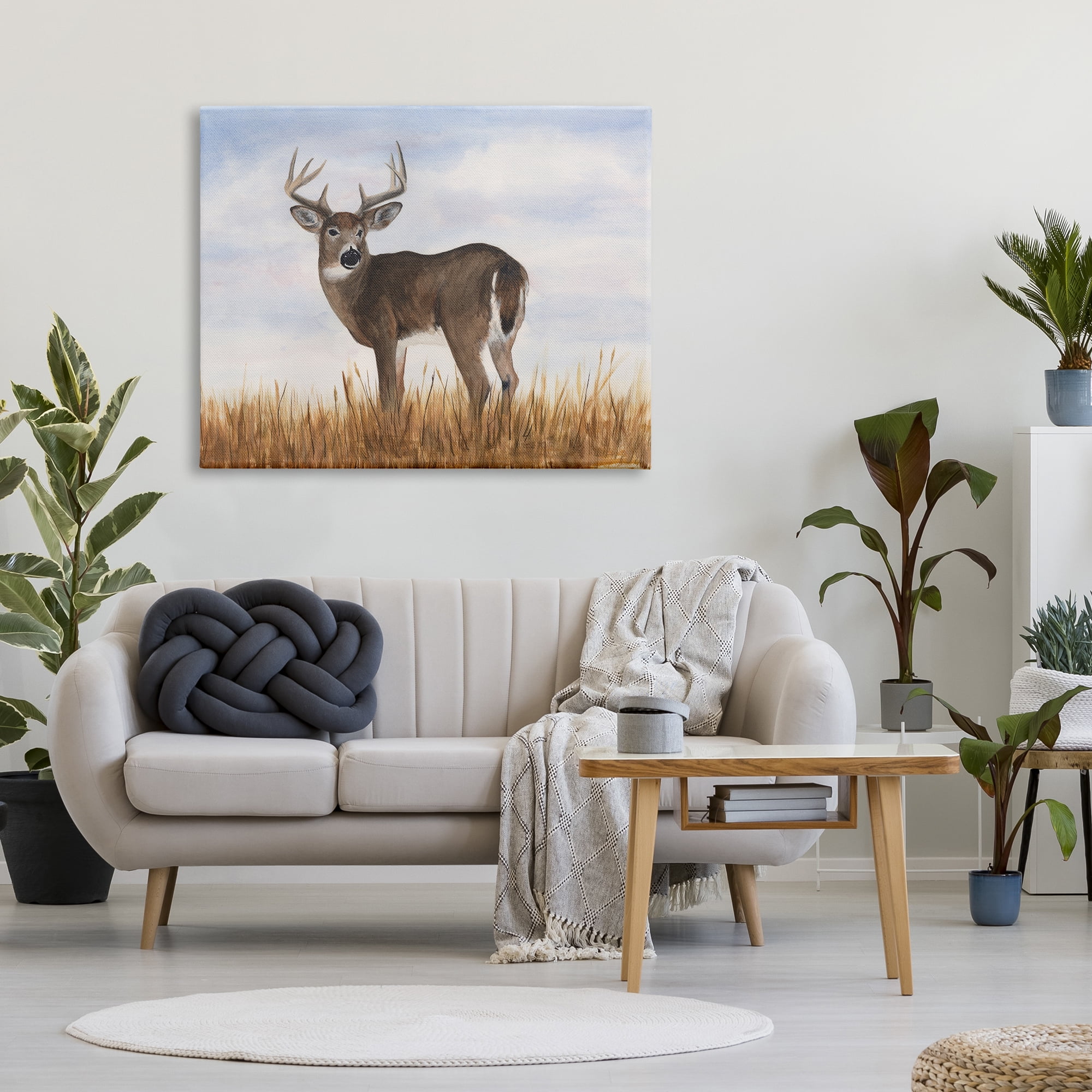 Stupell Industries Deer in Country Grass Animals & Insects Painting Gallery Wrapped Canvas Art Print Wall Art, 48 x 36