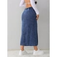 thumbnail image 2 of Dark Wash-2 Denim Midi Skirt With Front Button Closure And Side Slit, 2 of 30