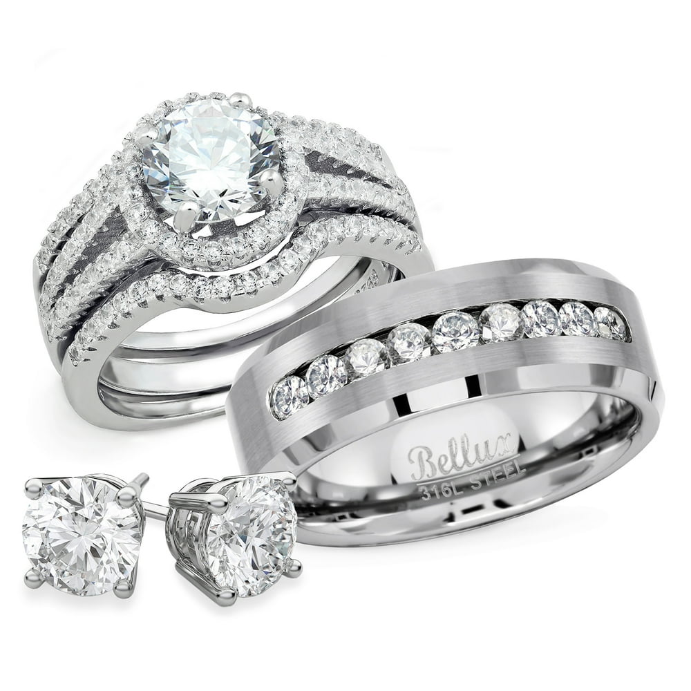 Bellux Style - His and Hers Wedding Engagement Anniversary Ring Sets ...