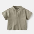 thumbnail image 6 of Xdegoge Toddler Boys Casual Basic Henley Shirts Kids Short Sleeve Solid Button Down T Shirts Children Daily Playwear Summer Tops Breathable Cotton Blend Activewear, 6 of 7