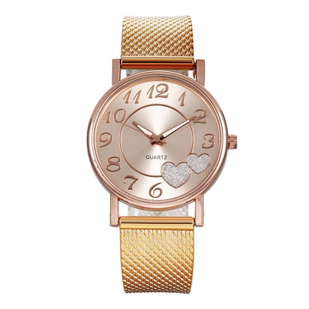 Reloj de mujer de moda casual con cinturón de malla en forma de corazón de melocotón y forma de corazón