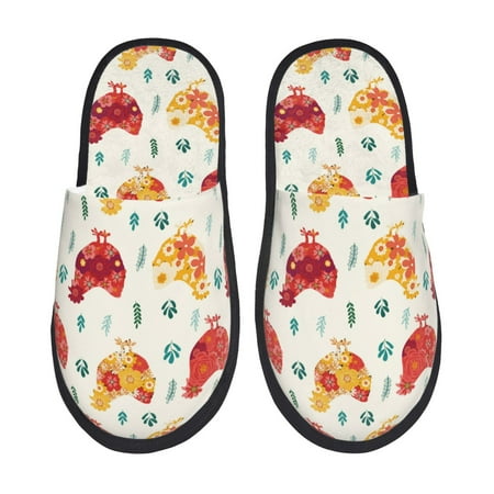 Balery Flower Chicken Slient Indoor Furry Fleece Comfort House Shoes Soft Non-Slip Home Shoes Cotton slippers House Slippers-- Medium