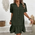 thumbnail image 2 of GUACER Mini Dress for Women Short Sleeve Button Down V Neck Collar Dress Casual Summer Ruffle Hem Loose Dresses, 2 of 6