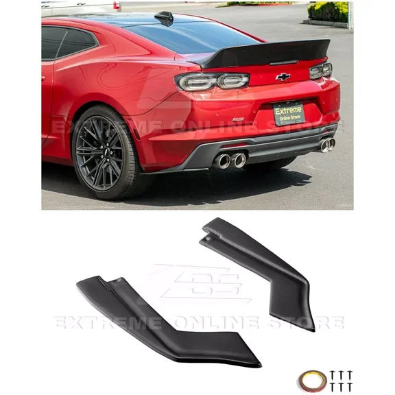 Replacement For 2016-2024 Chevrolet Camaro Models | Performance Track Style ABS Plastic - Matte Black Rear Bumper Apron Lip Splitter Pair RLIP-842-ABS