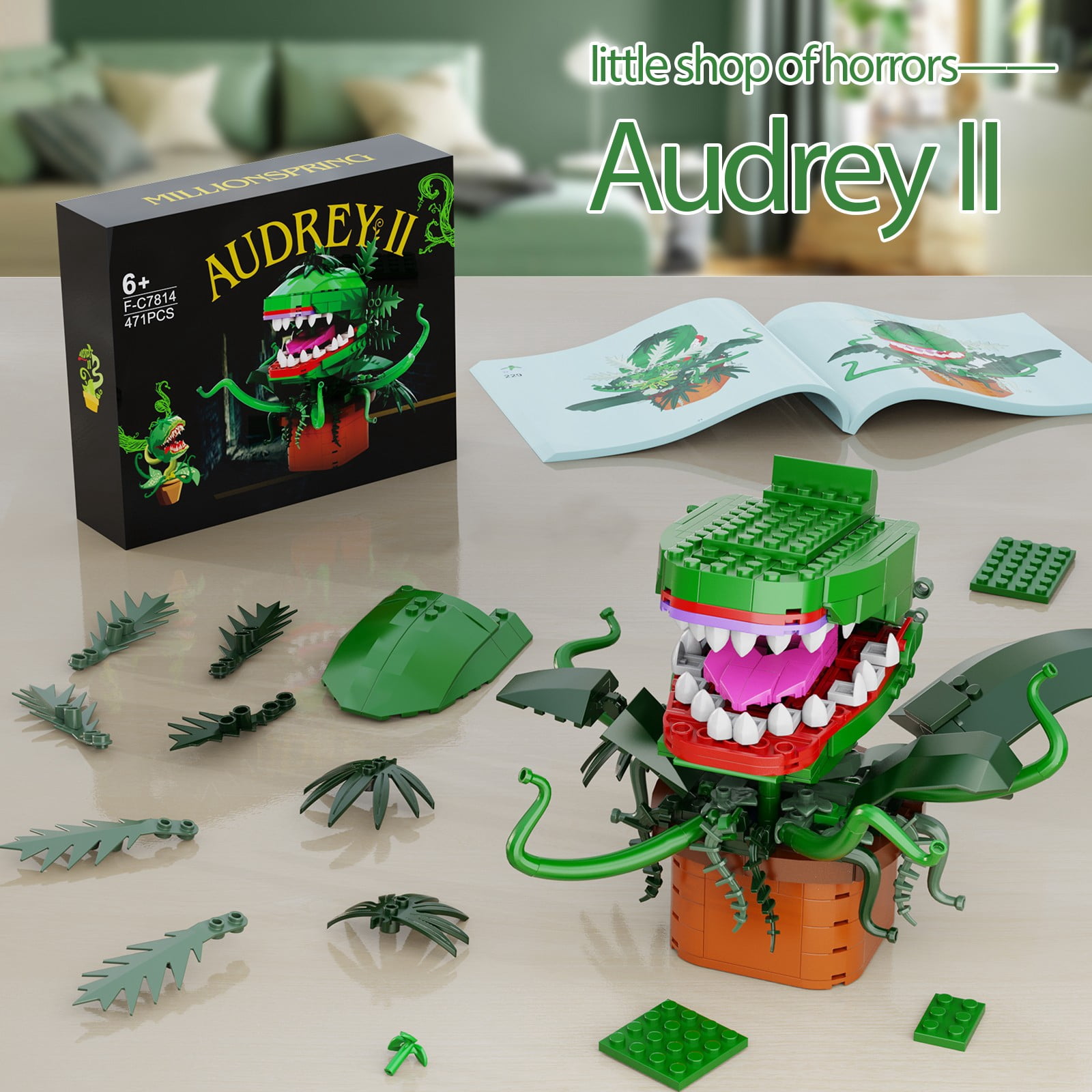 Audrey II Building Block Kit Cannibal Flower Building Blocks Toys, Cannibal with Openable Mouth Gift for Tv Fans Birthday Christmas Halloween(457pcs)