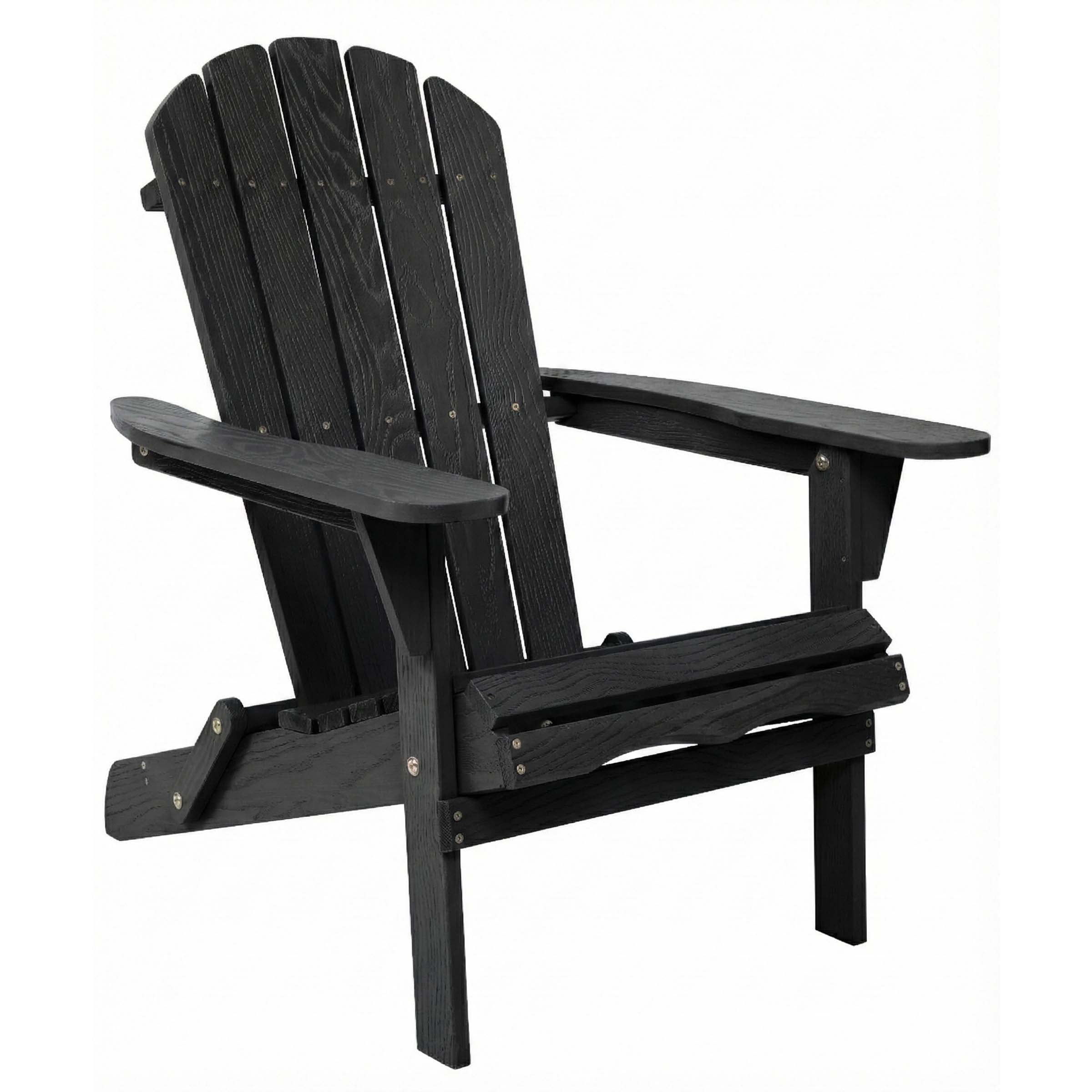 Embossed Cedar Wood Folding Adirondack Chair Set of 2, Outdoor Wooden Lounge Patio Chair with Smooth Finish, Foldable Garden Chair for Lawn Backyard, Black