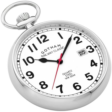 Gotham Men's Stainless Steel Analog Quartz Date Railroad Design Pocket Watch # GWC14101S