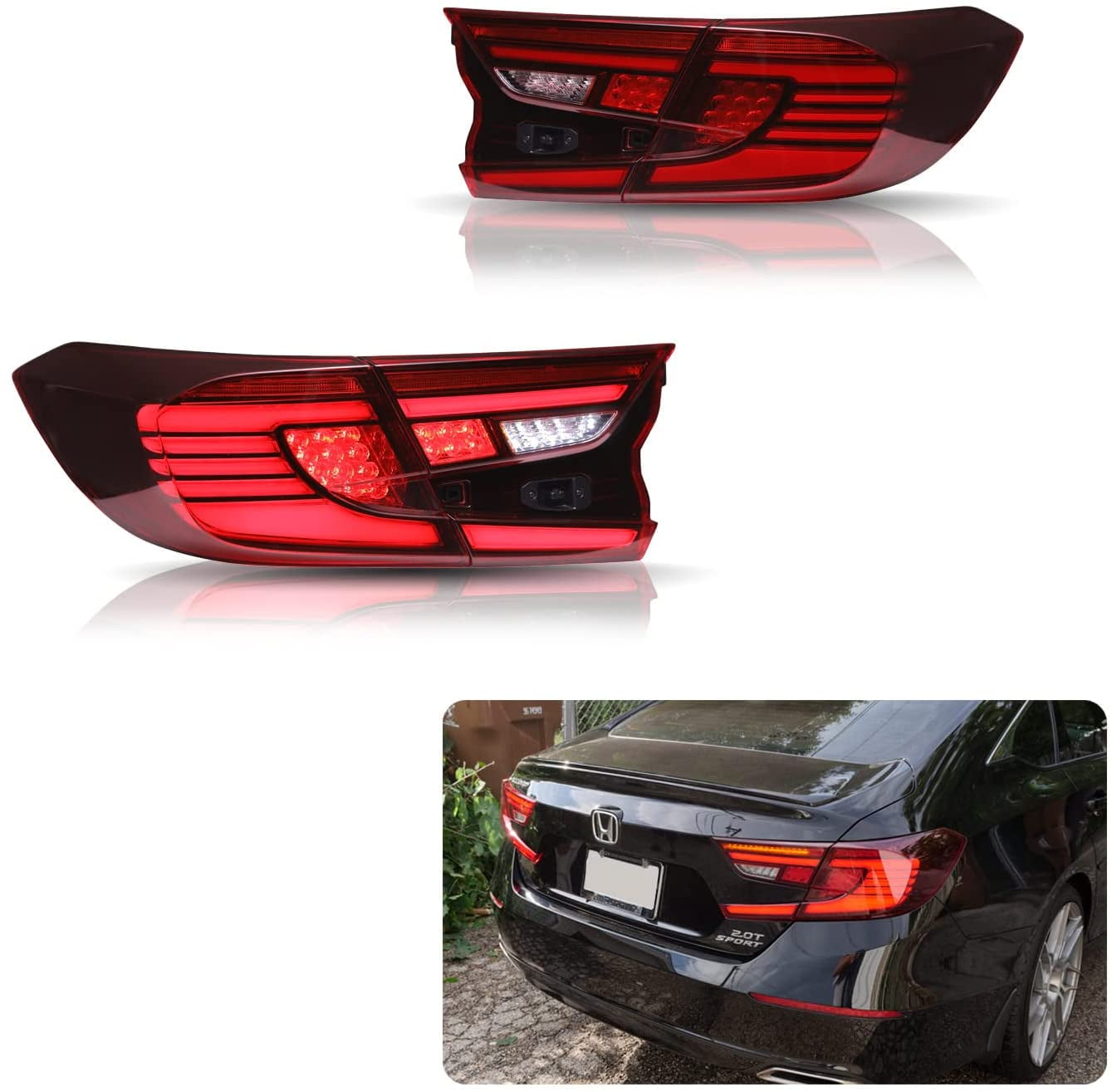inginuity time LED RED Tail Lights For Honda Accord 10th Gen 2018 2019 2020  2021 2022 Animation DRL Sequential Indicator Red Rear Lamp Assembly -  