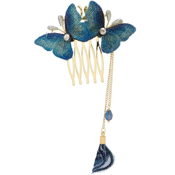 Peineta con mariposas y borlas, accesorio chino para el cabello para mujeres y niñas.