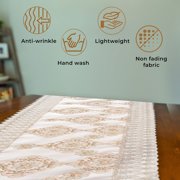 Shop LC Beige Farmhouse Table Runner 72 Inches Long for Dining Golden Doilies Embroidered Boho Style Polyester Room Decor Kitchen Rustic Lace Tablecloth for Wedding Decorations Birthday Gifts