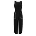 thumbnail image 6 of gakvbuo Sports Jumpsuit for Women's Summer Sleeveless High Waist Jumpsuits crew Neck Button up Wide Leg Pants Rompers with Pocket Onesie Pants, 6 of 7