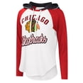 thumbnail image 2 of Women's G-III Sports by Carl Banks White/Heather Red Chicago Blackhawks MVP Raglan Lightweight Hooded T-Shirt, 2 of 3