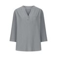 thumbnail image 4 of Linen Shirt for Women Summer Button Down Short Sleeve V Neck Tops Pleated Loose Tops Casual Button V Neck Tunic Blouses Gauze Blouses Beach Vacation Oversized Button Down Gauze Tees Grey 5Xl, 4 of 5