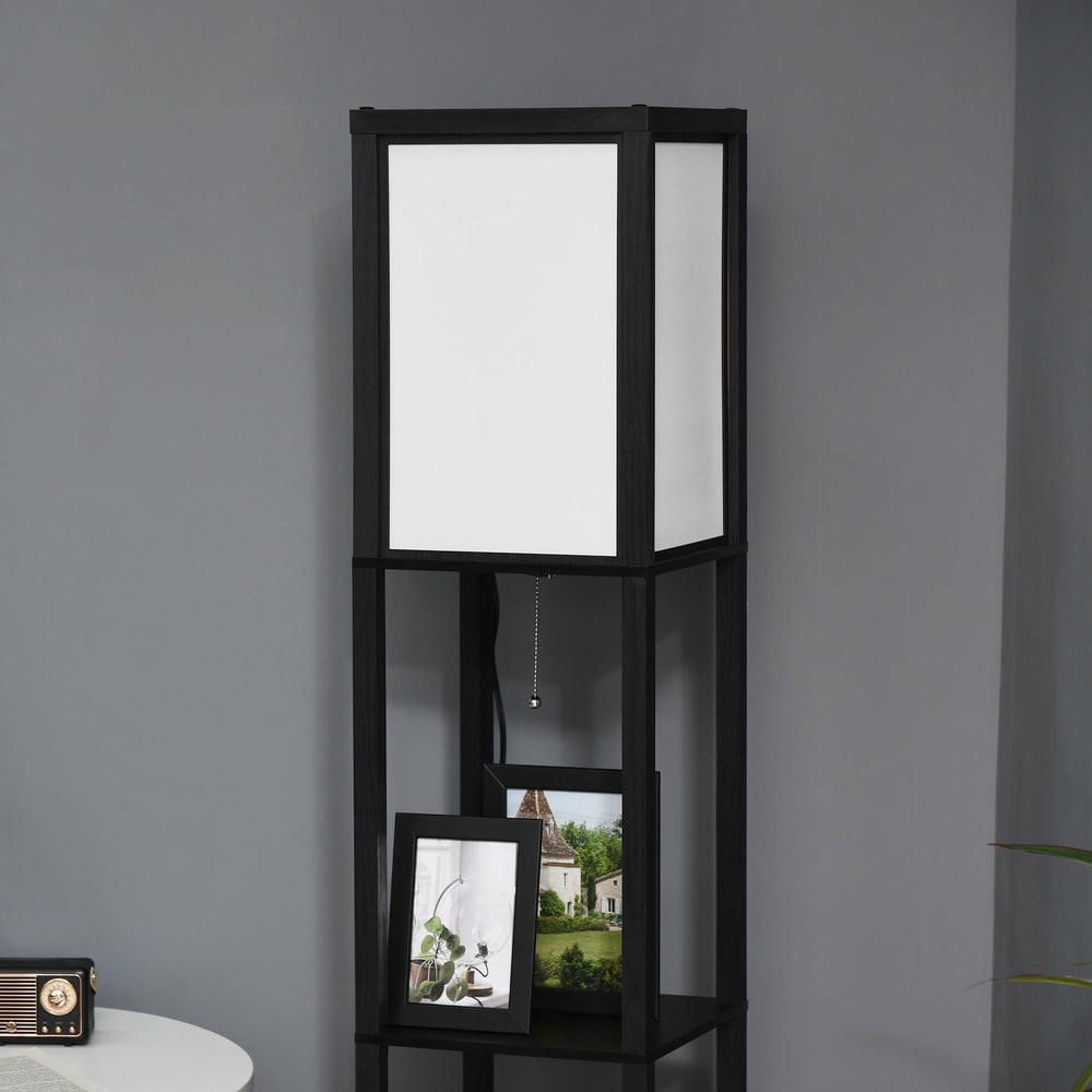 Resenkos Modern Shelf Floor Lamp - Dual Ambient Light for Living Room, Bedroom, 10.25"x10.25"x61.5", Black