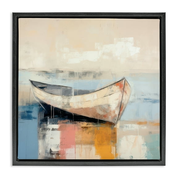 Stupell Industries Charming Coastal Boat Nautical & Beach Painting Black Floater Framed Canvas Art Print Wall Art, 18 x 18