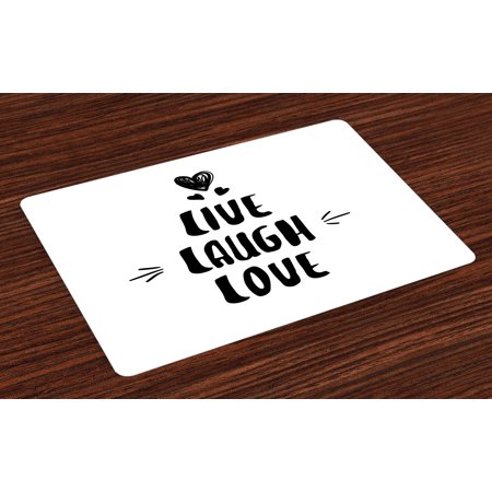Hand Drawn Hearts (Live Laugh Love Placemats Set of 4 Cute Doodle Hearts Hand Drawn Style Modern Lettering Arrows Happiness, Washable Fabric Place Mats for Dining Room Kitchen Table Decor,Black and White, by)