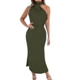 thumbnail image 2 of Bnwani Women's Dresses,Summer Dresses,Crew Neck,Zipper,Satin,Sleeveless,Army Green,XL, 2 of 8