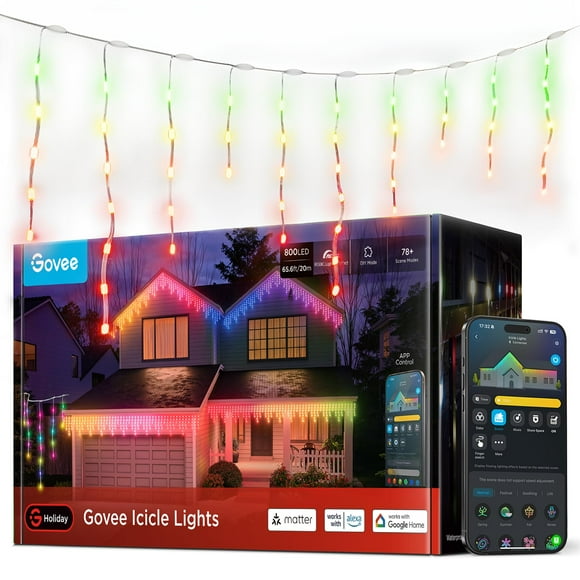 Christmas Icicle Lights Govee 66ft Smart RGBIC 800 LEDs