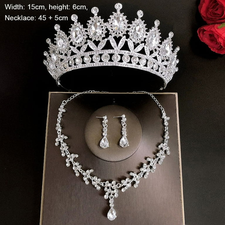 Bride Tiara Crown Earring Necklace Set | Wedding Hair Accessories | Bride to Be Hair Accessories | Wedding Hair buying | Silver Crown | Silver