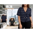 thumbnail image 4 of Mengpipi Women's Jackets Summer Short Sleeve V-Neck Puff Sleeve Loose Fit Checkered & Tweed Casual Elegant Coat 1X-4X, 4 of 8