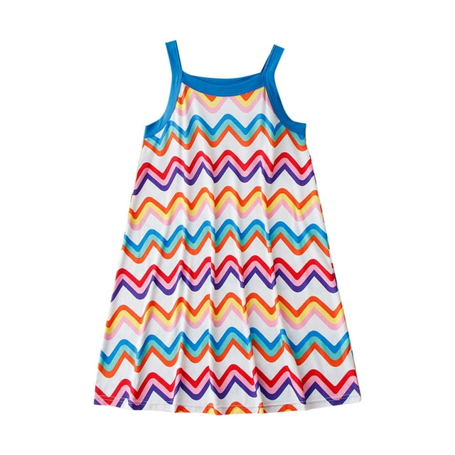 PEZHADA Girls Dress Size 8 Fashion Girls Summer New Short Sleeve Ruffled Pockets Round-Neck Printed Dress Dress Sweet Tank Top Girls Tank Tops Size 7-8