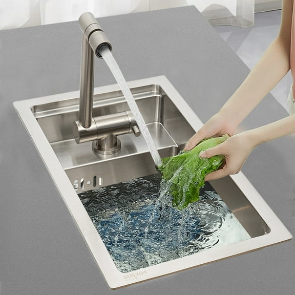 Workstation Kitchen Sink,16.9 x 9.8" Modern Drop-in 304 Stainless Steel Single Bowl Bar Sink with Foldable Faucet and Hoses Silver