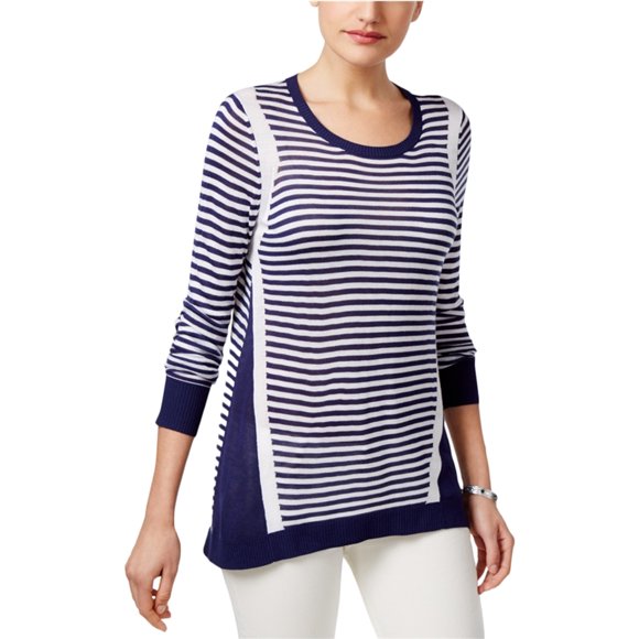 GH Bass & Co. Suéter de rayas con bloques de color para mujer, azul, extragrande