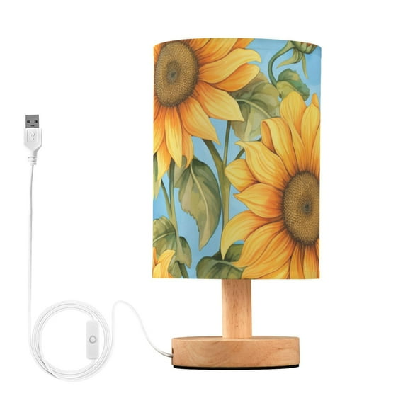 Bedside Desk Lamp LED Sunflowers Bouquet Table Nightstand Lamps Warm Light Fabric Lampshade for Home Bedroom Office Living Room Decor