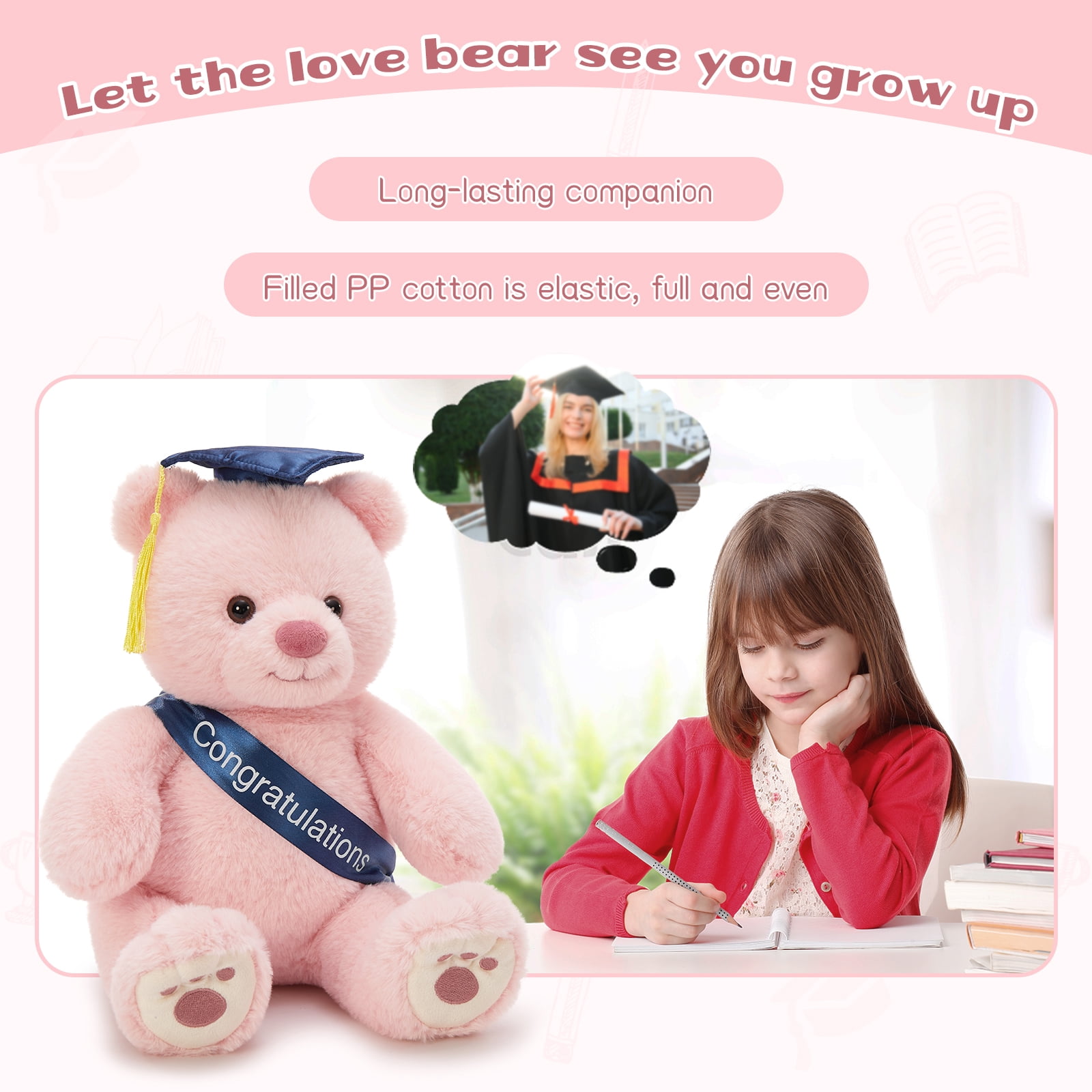 Tezituor 2026 Graduation Teddy Bear Stuffed Animal with Doctoral Cap and Sash Graduation Stuffed Bear Plush Toy