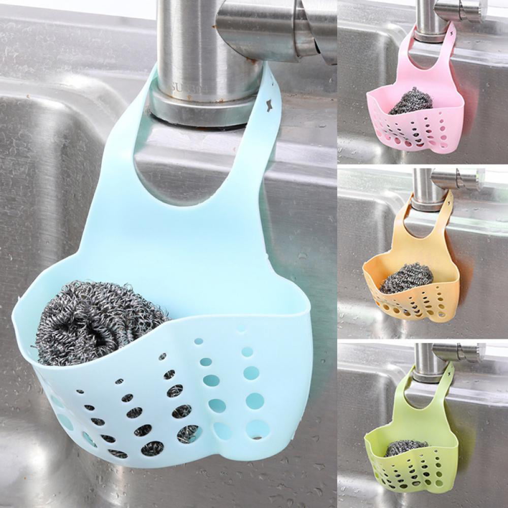 Homgreen 2 Pack Kitchen Sink caddy Sponge Holder with Adjustable Strap,Silicone  Sponge Caddy with Drain Holes for Drying , 9.65 x 5.71 x2inches(Light blue)  