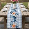 thumbnail image 4 of Nautical Coastal Table Runner 70 Inches, Ocean Starfish Shells Coral Conch Blue Plaid Bed Runner Dresser Scarves Tabletop for Indoor Outdoor Parties/Ceremony/Banquet, 13" x 70", 4 of 9