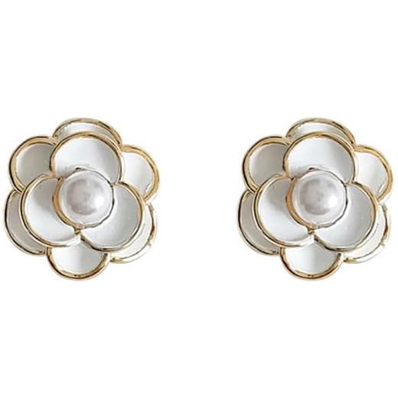 Fashion Faux Pearl Enamel Flower Shape Clip on Earrings Women's Party Wedding Hypoallergenic Cuff Non Pierced Earrings Ear Clip