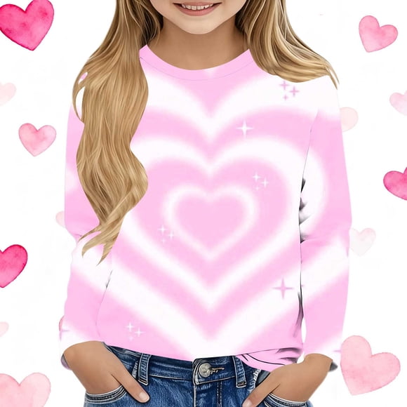 Blusas y camisas de manga larga con cuello redondo Camisas con estampados de manga larga Cuello redondo lindo Blusas casuales elegantes Ropa Camisas de cuello redondo Niña Top de poliéster