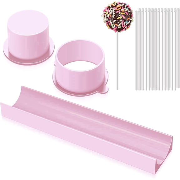 SUSWIM Round Cake Pop Mold Set with 9 Inch Tray and Sticks, ABS Cake Pop Maker, Circle Cake Pop Cutter and Pusher, Baking Molds Kit for Parties, Wedding,Home Desserts Making（Pink）