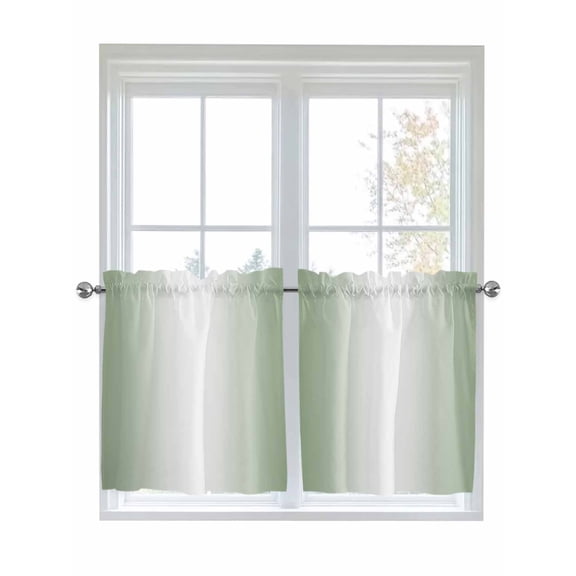 Half Window Curtains 24 Inches Long, Sage Green Ombre Window Treatment Curtain Drapes, Sage Green White Gradient Modern Short Curtains Tiers for Kitchen Over Sink, 27.5"x24", 2 Panels